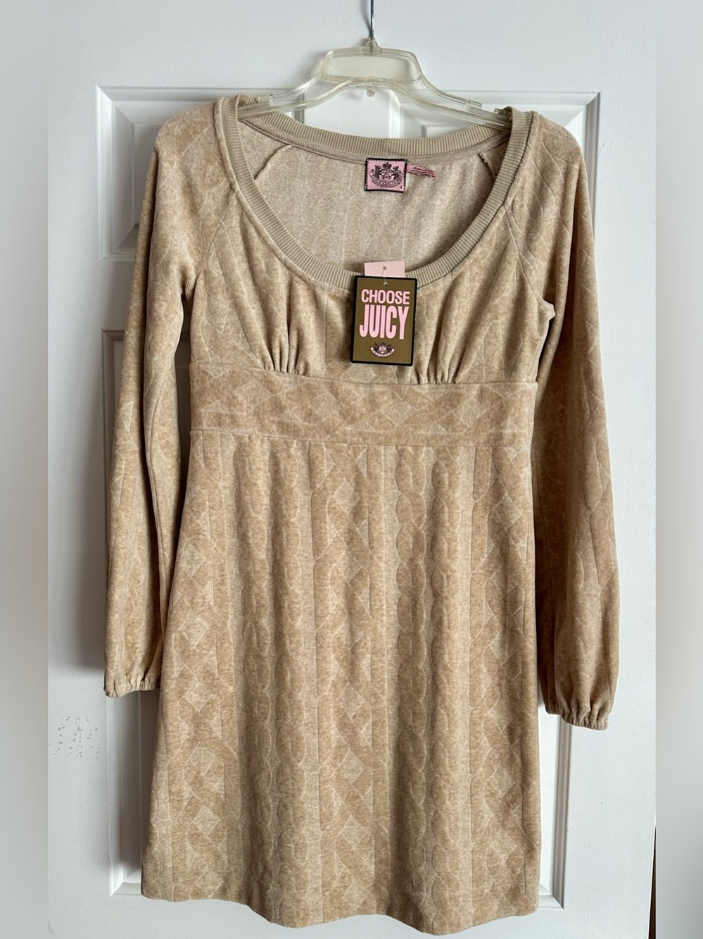 Vintage Y2K Juicy Couture Tan Long-Sleeve Empire Waist Dress Small NWT